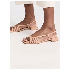 $330 LARROUDE MARIA LEANDRA FLAT SANDAL CAGE LEATHER TAN 11 (DB36)